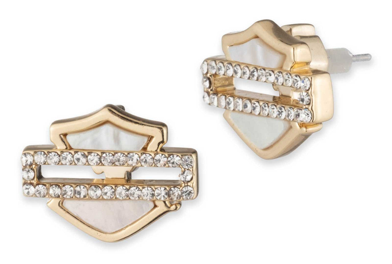Boucles d'oreilles à clous H-D® pour femmes, en nacre, plaquées or - 34G00140