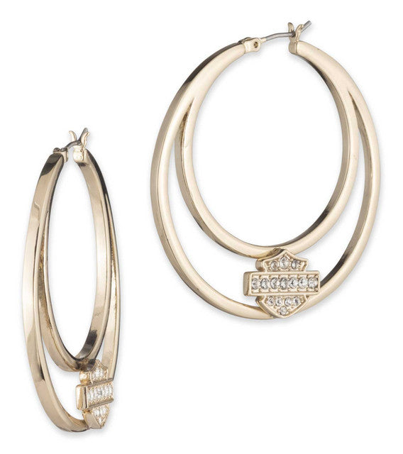 Boucles d'oreilles créoles H-D® pour femmes, plaquées or - 34G00143