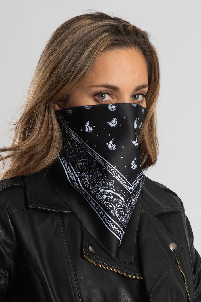 Masque triangulaire noir à bandana et pierres précieuses - 51015
