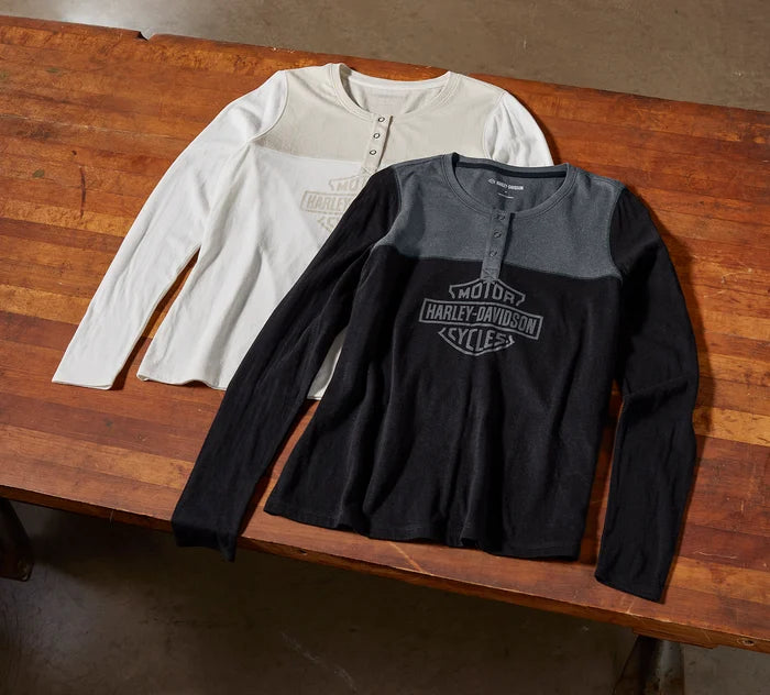 Henley intemporel à manches longues - Harley Black & Blackened Pearl - 96079-25VW