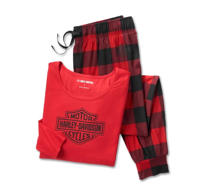 Pyjama à manches longues à carreaux B&S pour femme - 96162-25VW