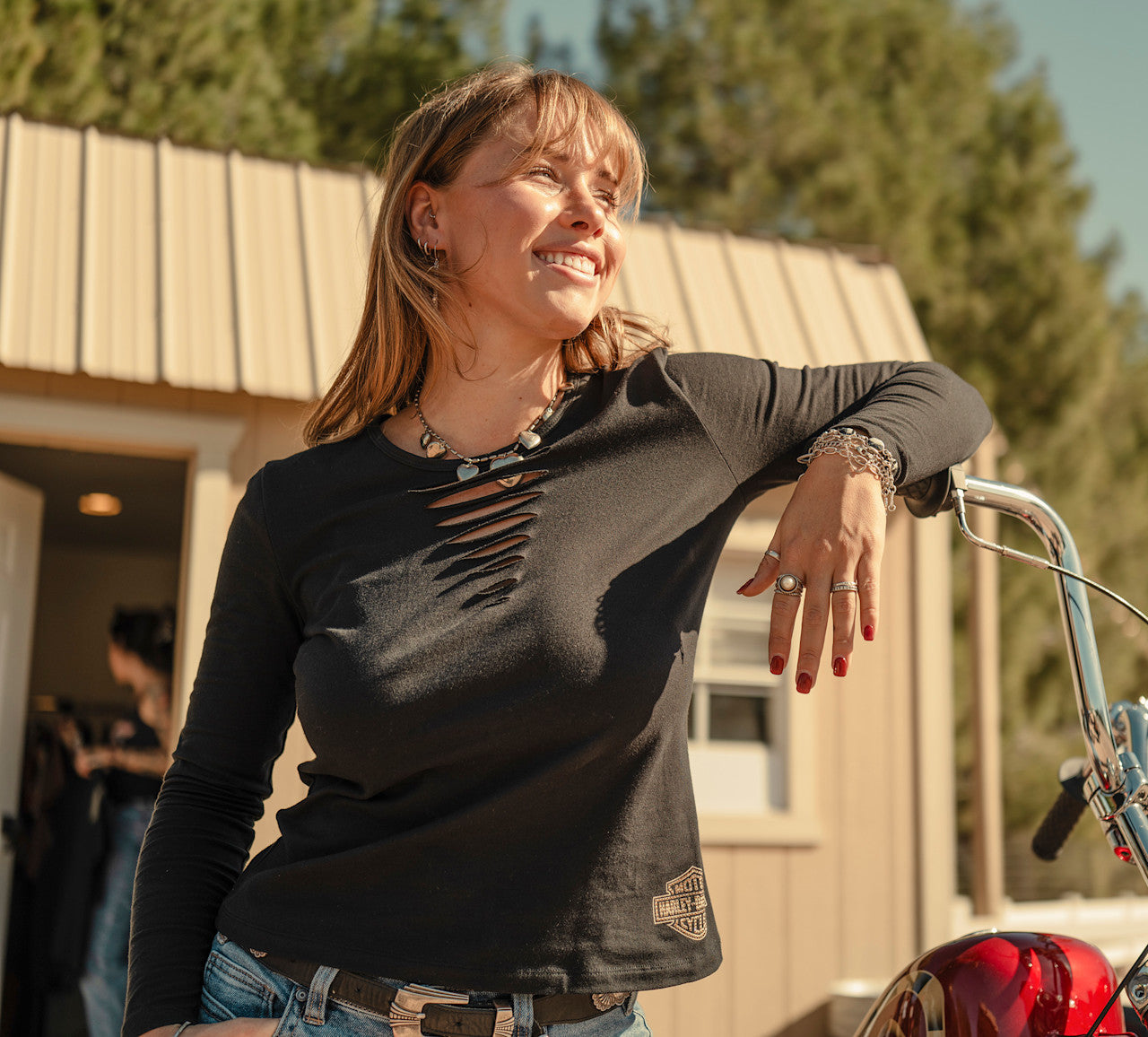 T-shirt à manches longues Bling Freedom on Wheels pour femmes - 96357-26VW