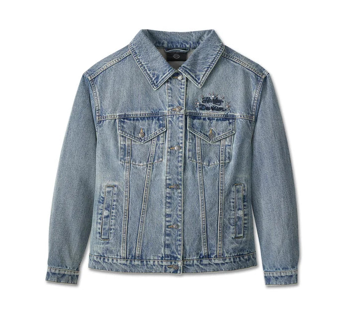 Veste en jean cloutée et ornée pour femme - 96618-24VW
