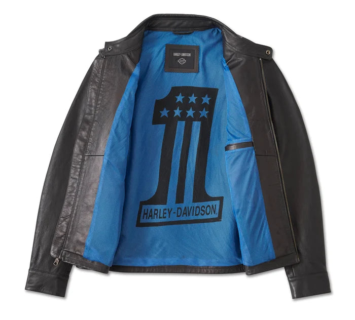 Veste convertible en cuir bleu acier pour homme - 97028-24VM