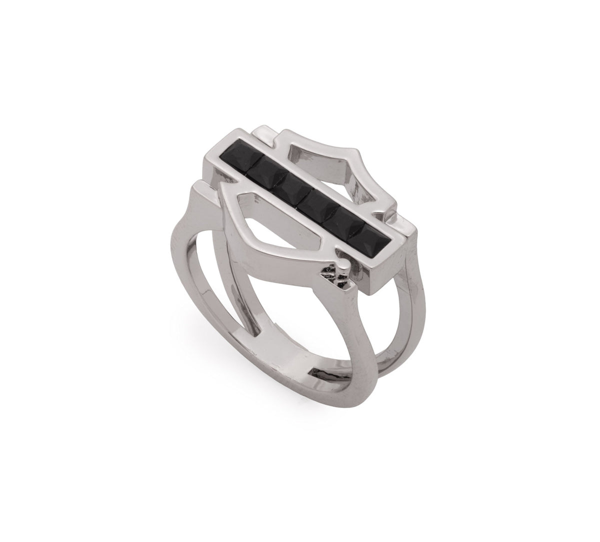 Bague pour femme avec pierre noire, barre et bouclier - 34R00727-34R0030