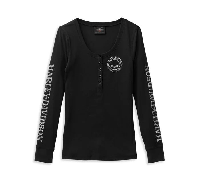 Henley à manches longues et boutons-pression Willie G Sk**l pour femme - 99099-22VW