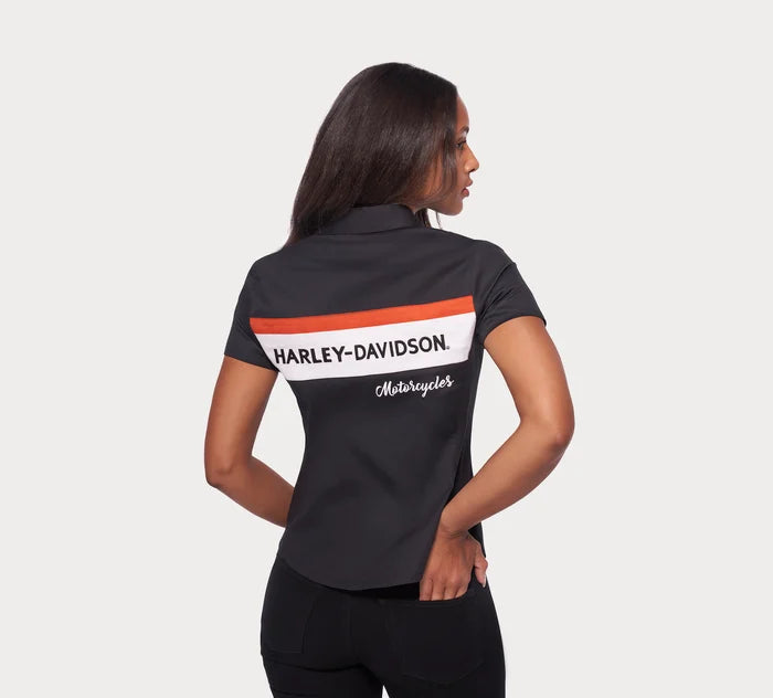 Chemise à rayures ras du cou et fermeture éclair sur le devant pour femme - 99114-22VW