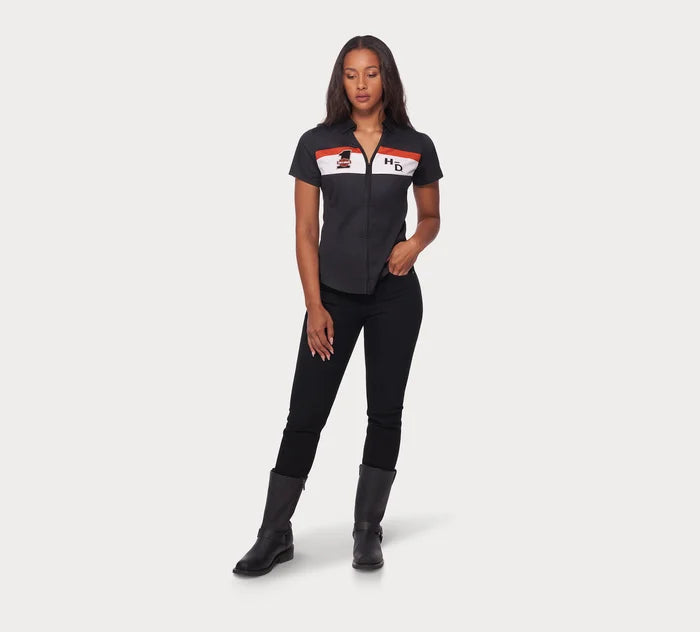 Chemise à rayures ras du cou et fermeture éclair sur le devant pour femme - 99114-22VW