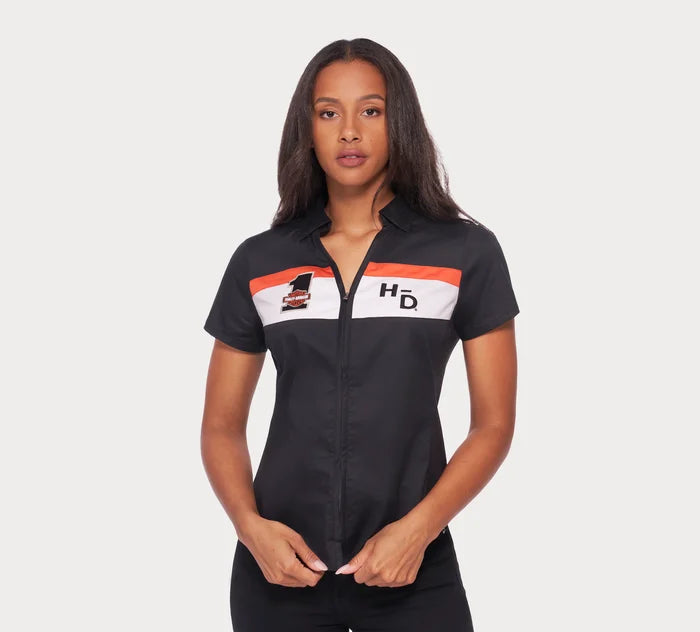 Chemise à rayures ras du cou et fermeture éclair sur le devant pour femme - 99114-22VW