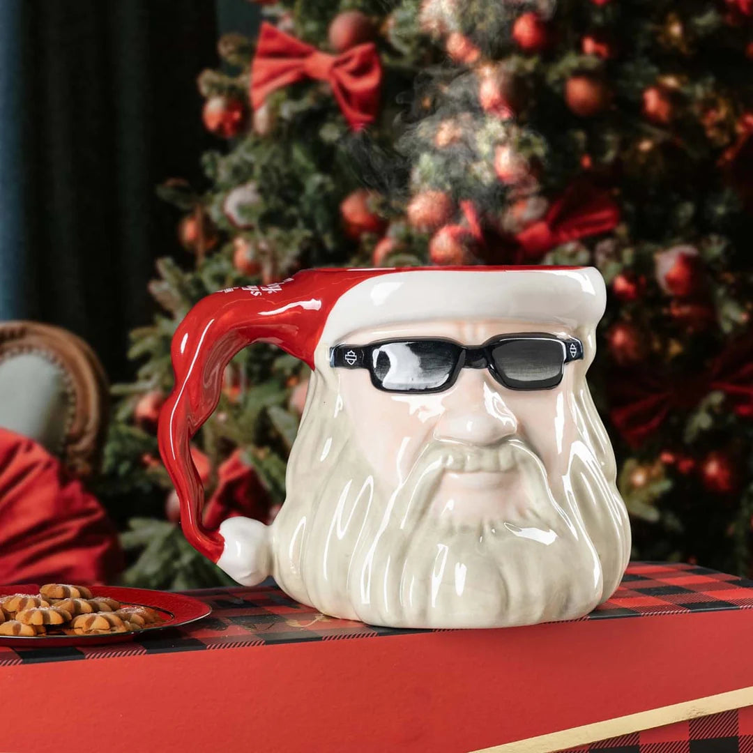 Mug en céramique Harley-Davidson sculpté représentant un motard et le Père Noël - HDX-98690