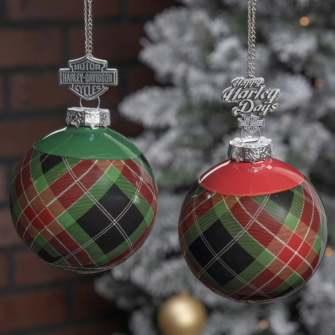 Ensemble de 2 boules de Noël en verre à motif écossais - HDX-99356