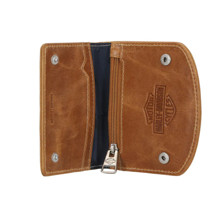 Portefeuille à rabat pression en cuir lisse pour homme HD® - MWM009-COGNAC