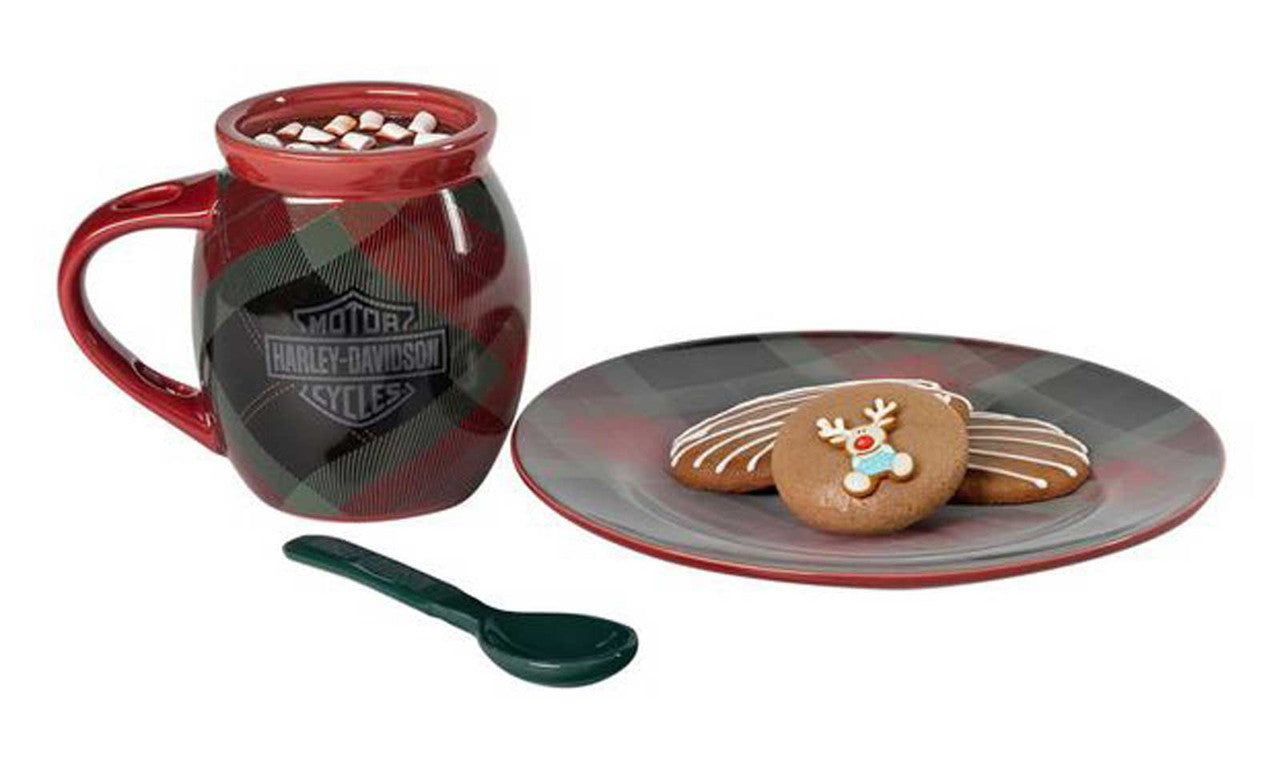 Ensemble tasse et soucoupe à chocolat chaud H-D® Holiday Plaid - HDX-98691