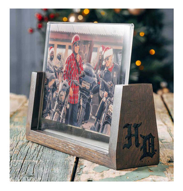 Cadre photo flottant H-D® avec logo HD en style gothique et socle en bois - HDX-99306