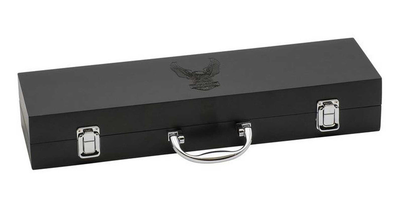Ensemble d'outils pour barbecue H-D avec étui de transport en bois noir - HDX-99335