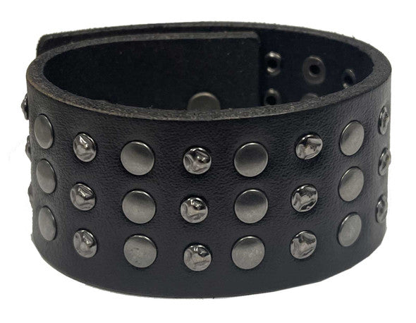 Bracelet manchette réglable en cuir à triple rangée de clous pour homme (MAU601)
