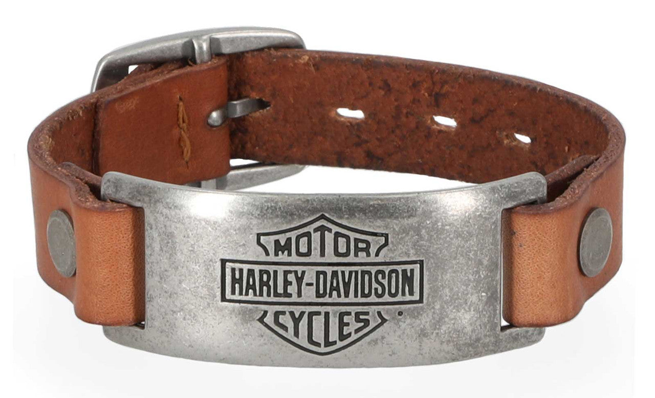 Bracelet manchette en cuir avec plaque métallique HD pour homme, marron (MAU609)