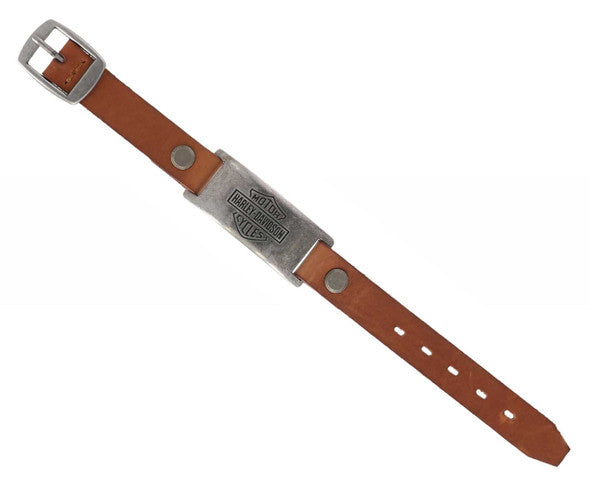 Bracelet manchette en cuir avec plaque métallique HD pour homme, marron (MAU609)