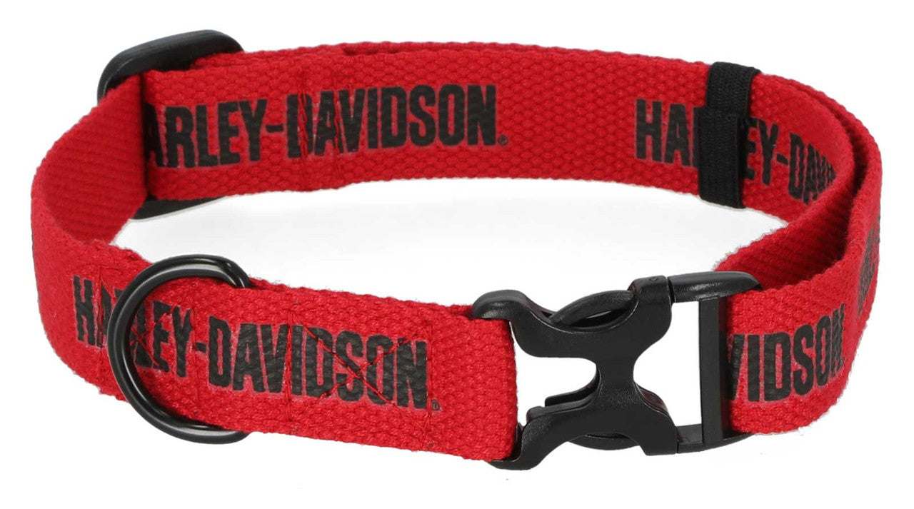 Collier ajustable pour animaux de compagnie Harley-Davidson® en toile de coton avec texte HD – Rouge/noir (MPC002/10)