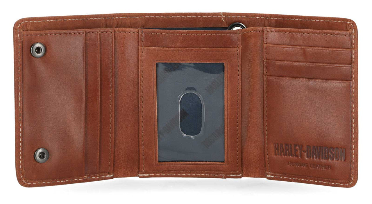 Portefeuille en cuir à trois volets avec tête de Willie G en relief pour homme Harley-Davidson® - Marron (MWM054)