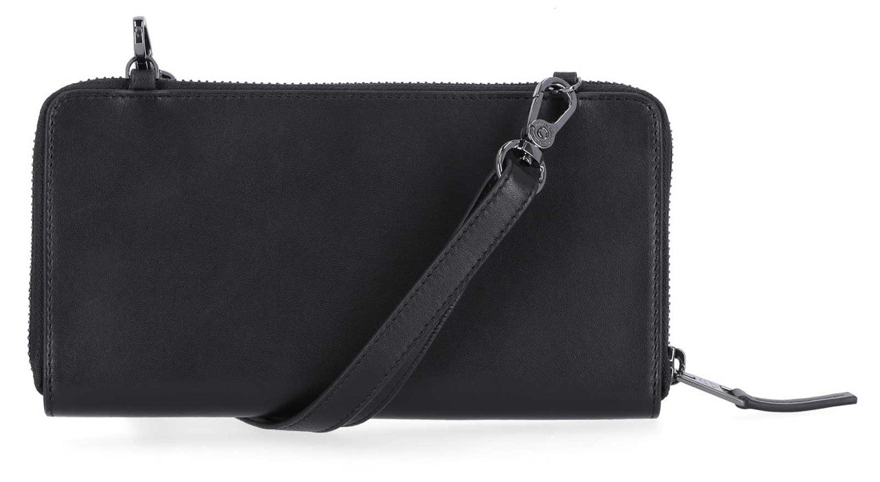 Portefeuille bandoulière zippé en cuir véritable H-D® pour femme - MWW029