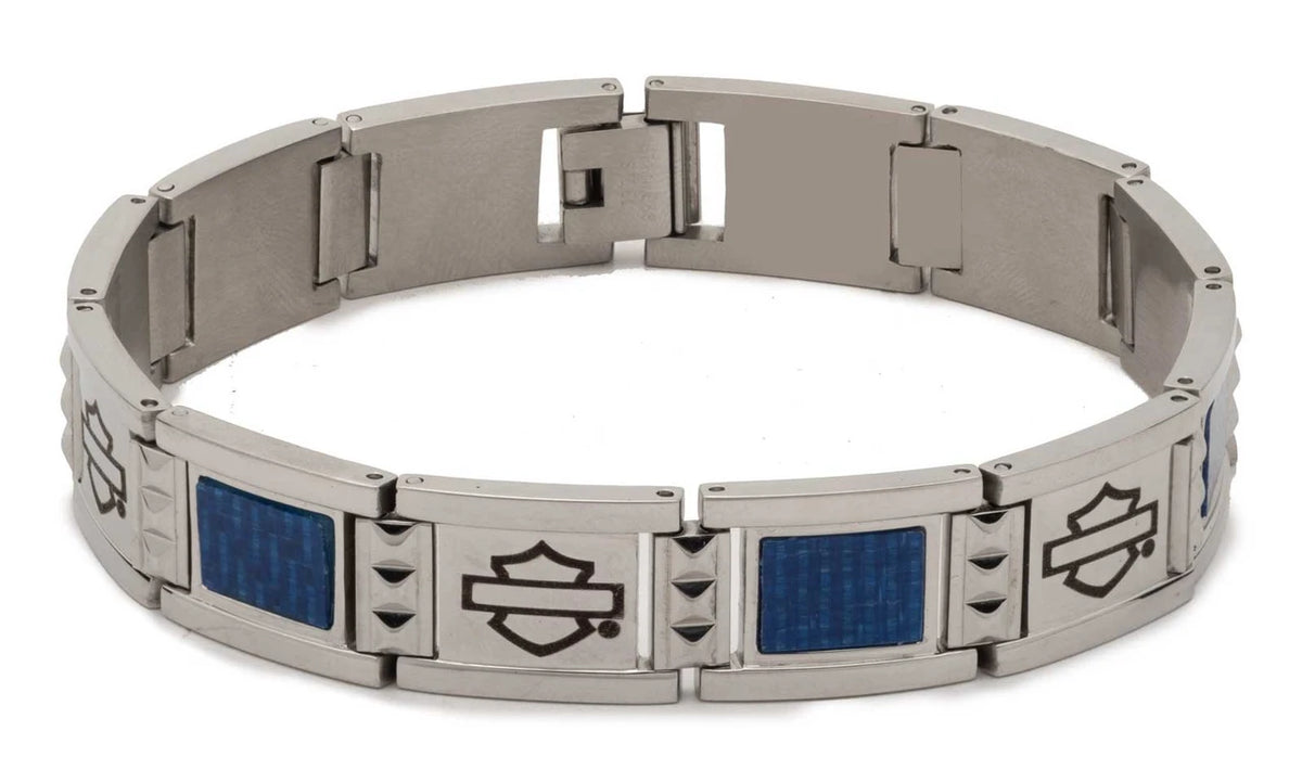 Bracelet H-D® pour homme, modèle B&S bleu, en fibre de carbone flexible et acier argenté - 34B00242