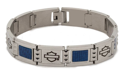 Bracelet H-D® pour homme, modèle B&S bleu, en fibre de carbone flexible et acier argenté - 34B00242