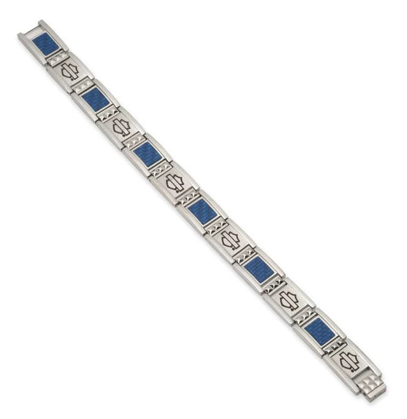 Bracelet H-D® pour homme, modèle B&S bleu, en fibre de carbone flexible et acier argenté - 34B00242
