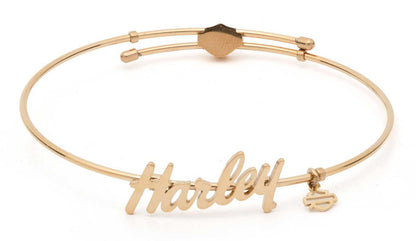 Bracelet jonc H-D® pour femme, en acier inoxydable et pierre dorée - 34B00262