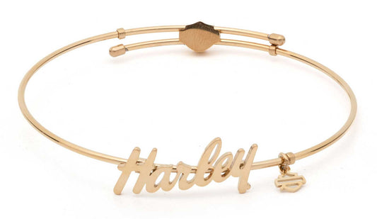 Bracelet jonc H-D® pour femme, en acier inoxydable et pierre dorée - 34B00262