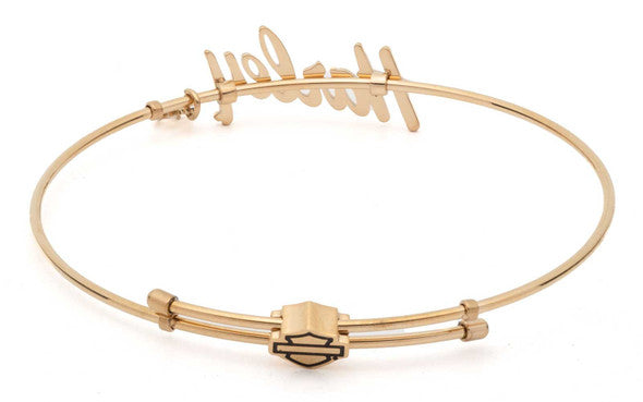 Bracelet jonc H-D® pour femme, en acier inoxydable et pierre dorée - 34B00262