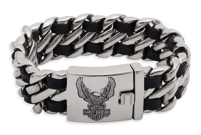 Bracelet gourmette en cuir et acier inoxydable B&S Flying Eagle pour homme - 34B00266