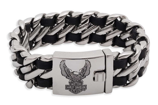 Bracelet gourmette en cuir et acier inoxydable B&S Flying Eagle pour homme - 34B00266
