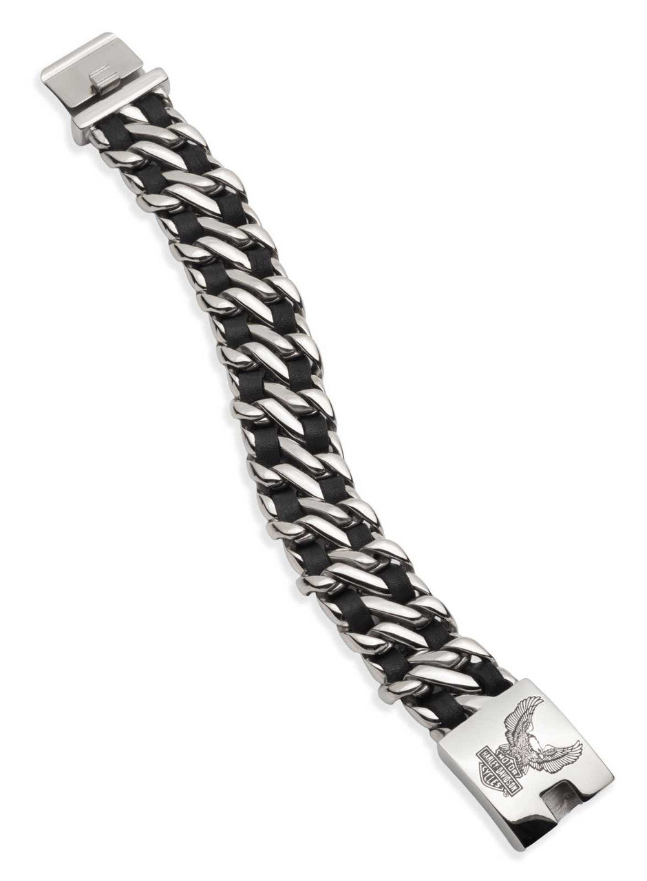 Bracelet gourmette en cuir et acier inoxydable B&S Flying Eagle pour homme - 34B00266