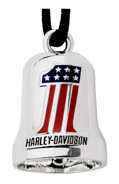 Clochette H-D® HD rouge, blanc et bleu avec logo n° 1 Racing – 34M00020