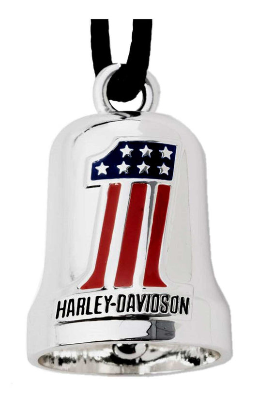 Clochette H-D® HD rouge, blanc et bleu avec logo n° 1 Racing – 34M00020