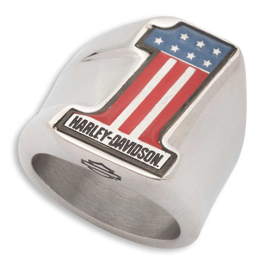 Bague pour homme Harley-Davidson® avec logo n° 1 RWB USA - 34R0068*