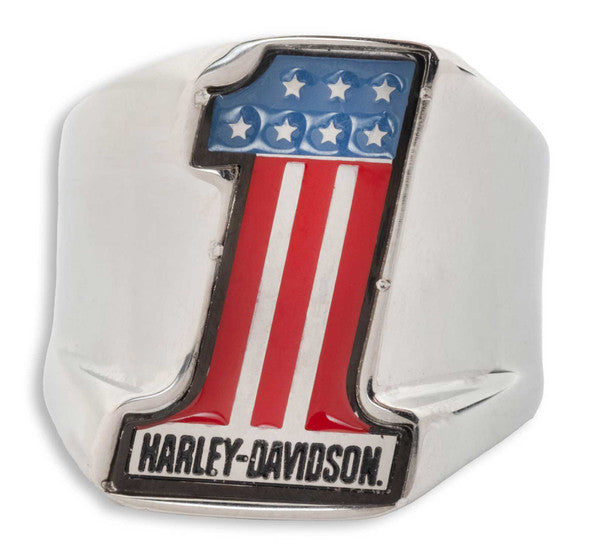 Bague pour homme Harley-Davidson® avec logo n° 1 RWB USA - 34R0068*