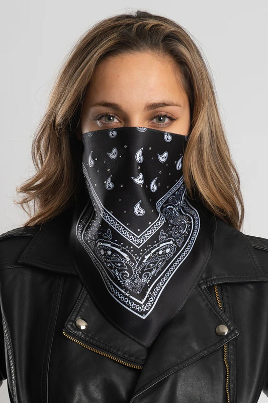 Masque triangulaire noir à bandana et pierres précieuses - 51015