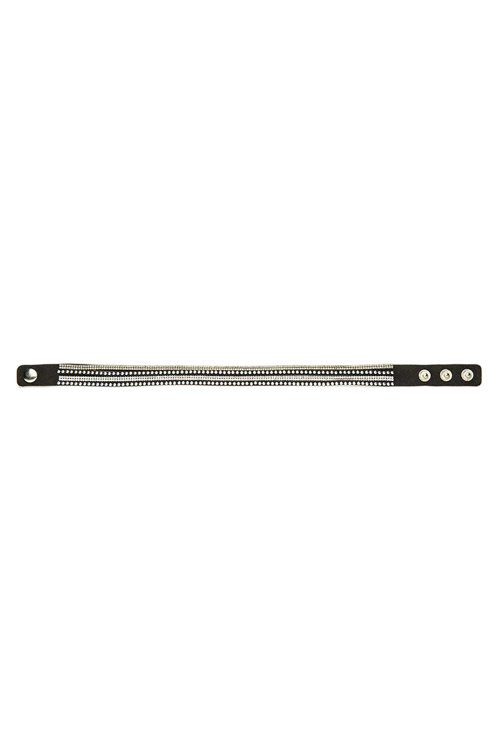 Bracelet en faux daim argenté à clous et strass - 84066