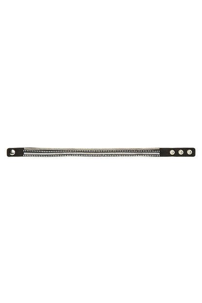 Bracelet en faux daim argenté à clous et strass - 84066