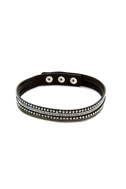 Bracelet en faux daim argenté à clous et strass - 84066