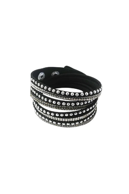 Bracelet en faux daim argenté à clous et strass - 84066