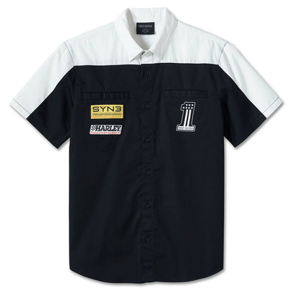 Chemise boutonnée à manches courtes avec logo de course n°1 pour homme Harley-Davidson, blanche 96090-24VM