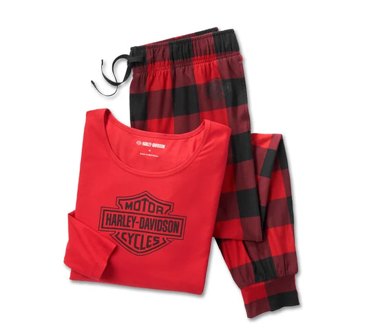 Pyjama à manches longues à carreaux B&S pour femme - 96162-25VW