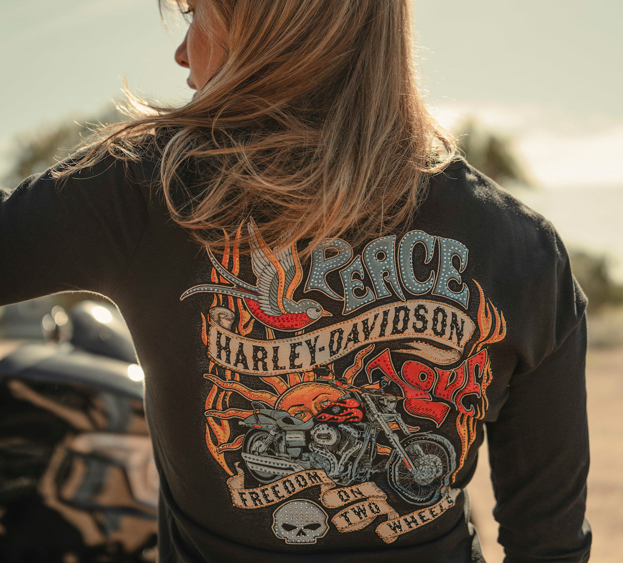 T-shirt à manches longues Bling Freedom on Wheels pour femmes - 96357-26VW