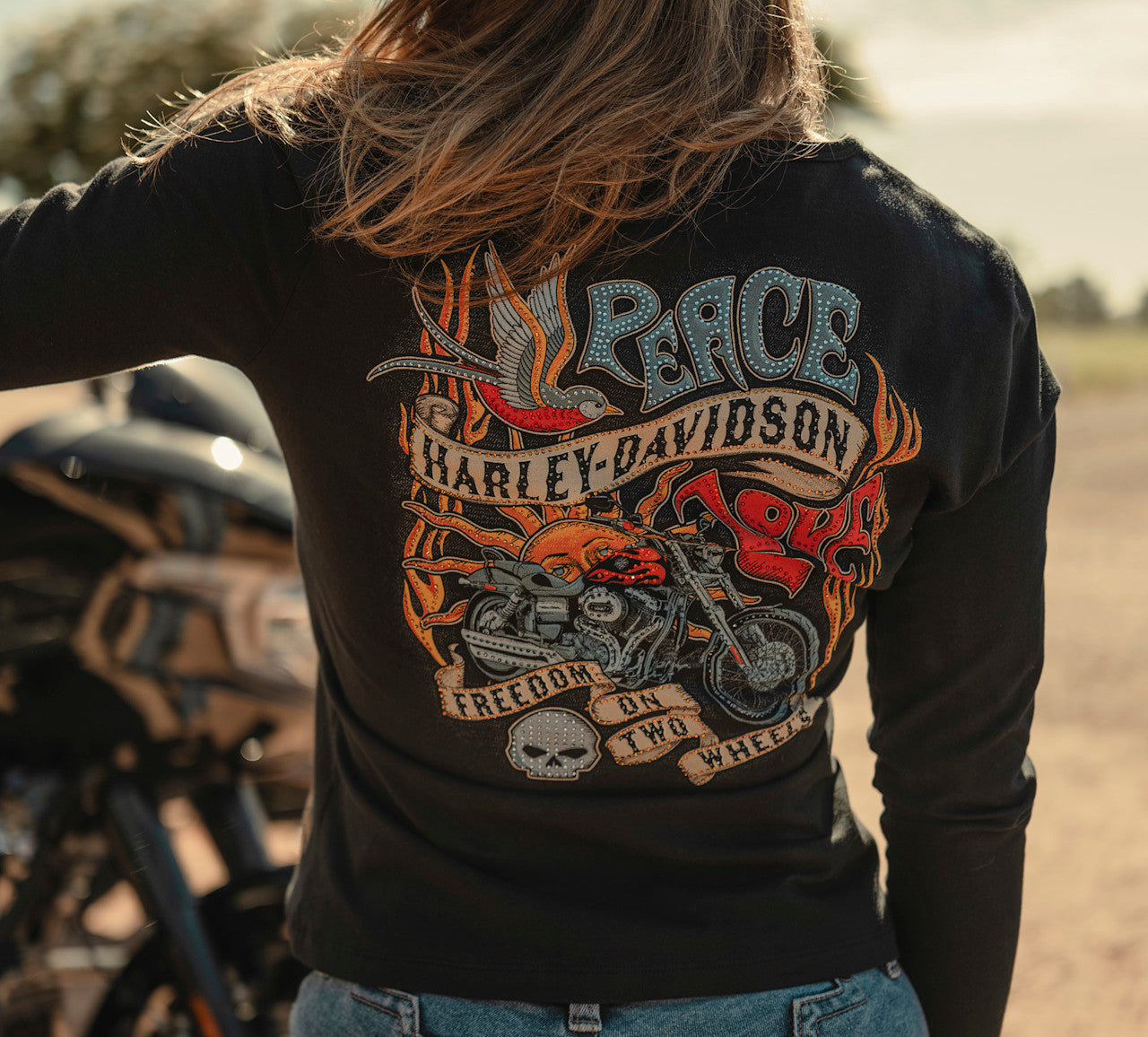 T-shirt à manches longues Bling Freedom on Wheels pour femmes - 96357-26VW