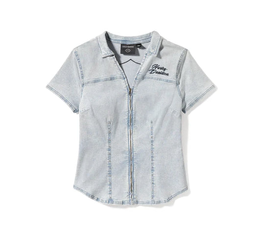 Chemise à manches courtes zippée sur le devant pour femme - 96464-25VW