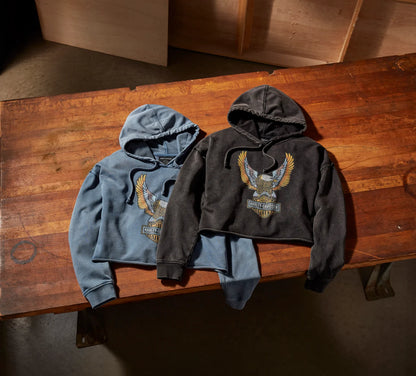 Sweat à capuche court Neon Eagle pour femme - Bleu enseigne - 96517-25VW