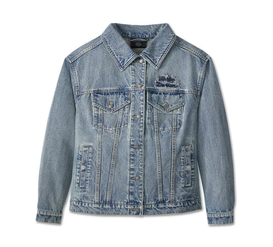 Veste en jean cloutée et ornée pour femme - 96618-24VW